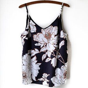 EUC Apt 9 Black White Rust Floral Cami Loose Flowing Spaghetti Strap Tank SIZE M